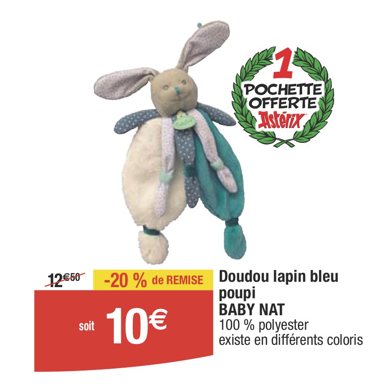 Doudou lapin bleu poupi BABY NAT