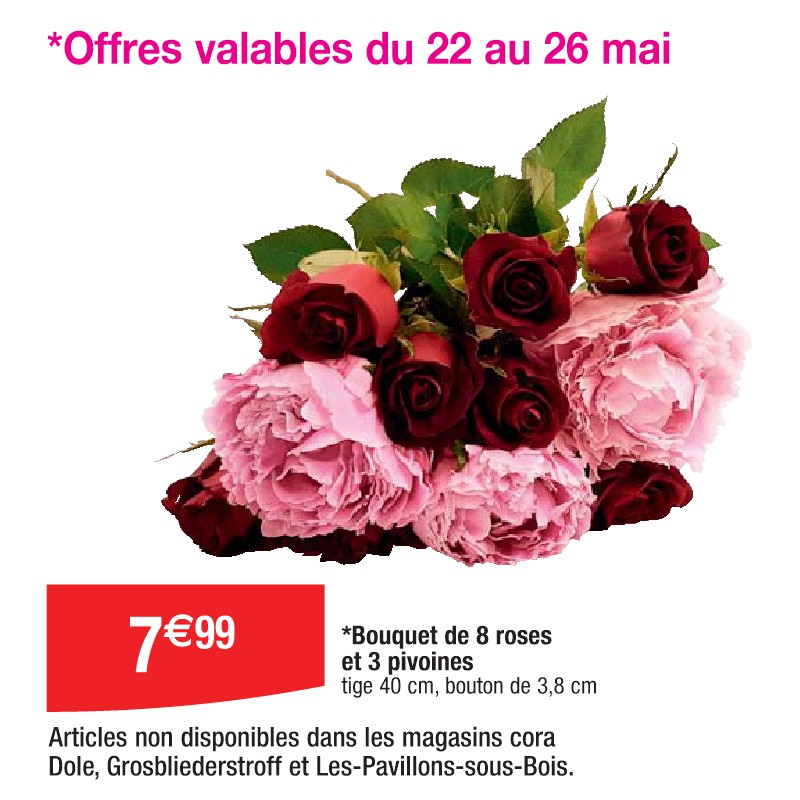 Bouquet de 8 roses et 3 pivoines