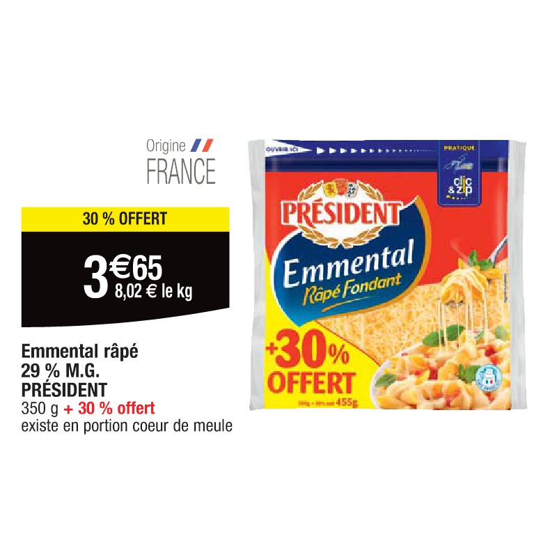 Emmental râpé 29 % M.G. PRÉSIDENT