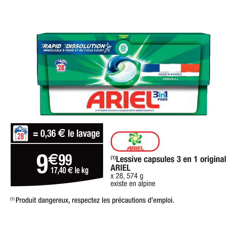 Lessive capsules 3 en 1 original ARIEL