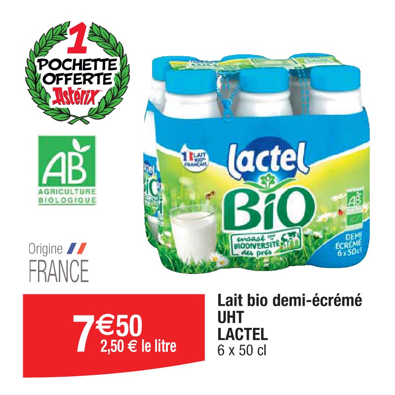 Lait bio demi-écrémé UHT LACTEL