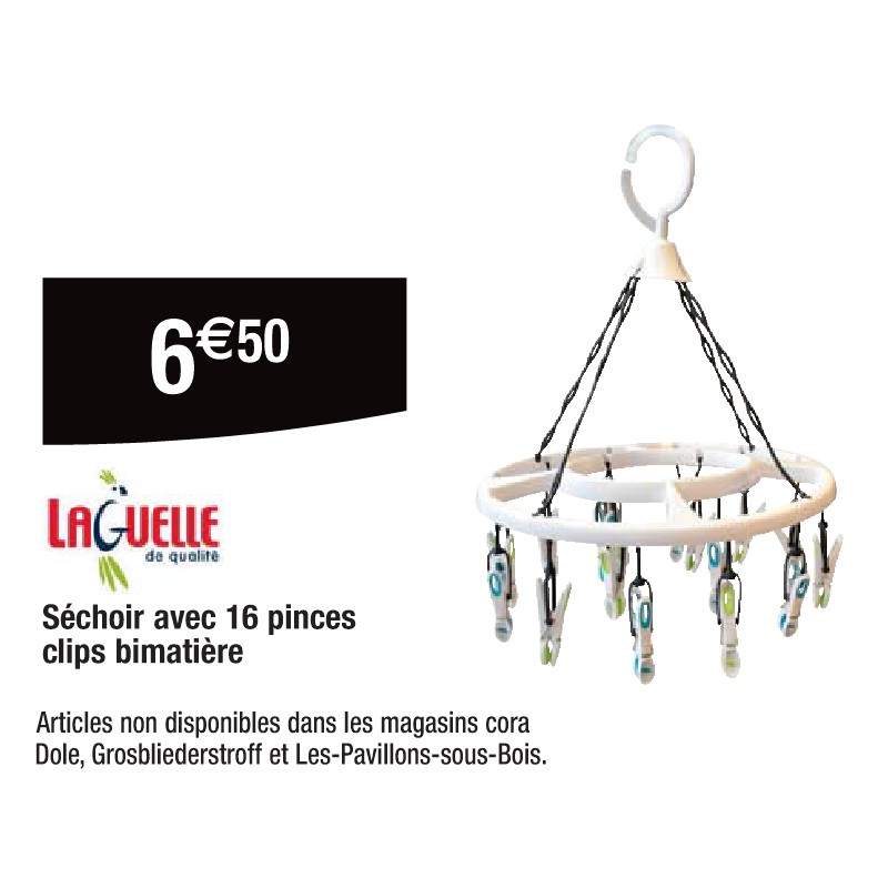 Séchoir avec 16 pinces clips bimatière