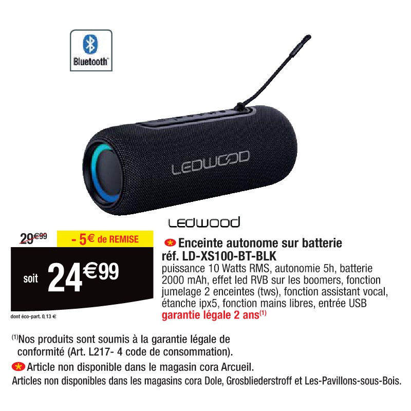 Enceinte autonome sur batterie réf. LD-XS100-BT-BLK