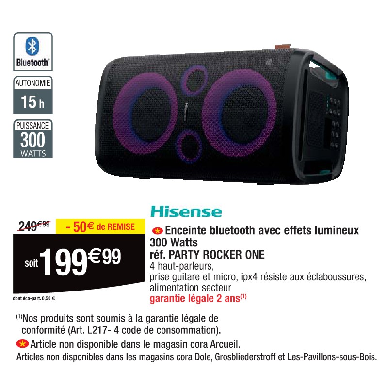 Enceinte bluetooth avec effets lumineux 300 Watts réf. PARTY ROCKER ONE