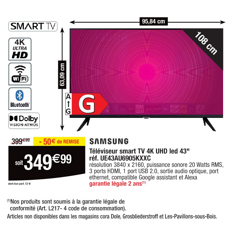 Téléviseur smart TV 4K UHD led 43'' réf. UE43AU6905KXXC