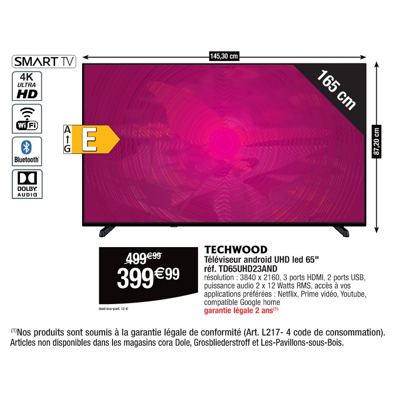 Téléviseur android UHD led 65'' réf. TD65UHD23AND