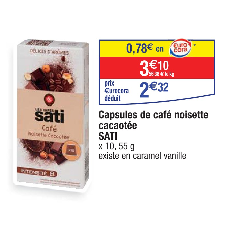 Capsules de café noisette cacaotée SATI