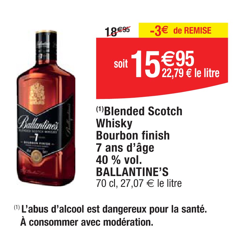 Blended Scotch Whisky Bourbon finish 7 ans d’âge 40 % vol. BALLANTINE’S