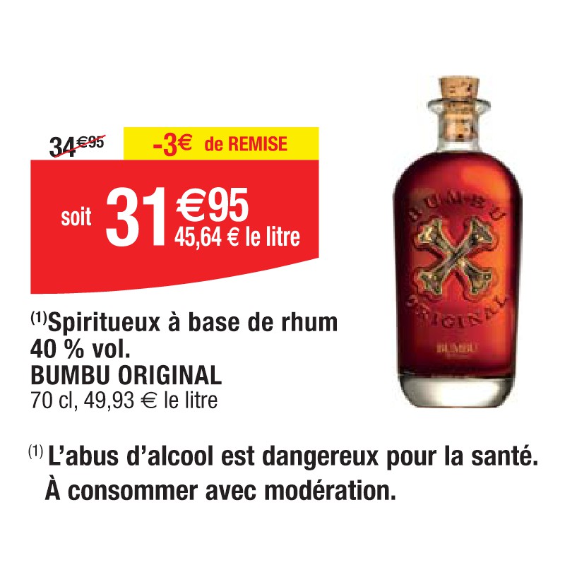 Spiritueux à base de rhum 40 % vol. BUMBU ORIGINAL