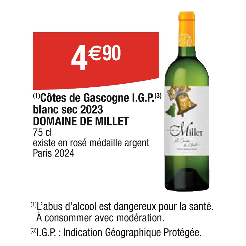 Côtes de Gascogne I.G.P. blanc sec 2023 DOMAINE DE MILLET