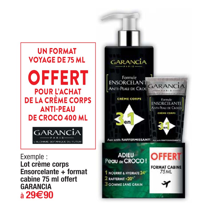Lot crème corps Ensorcelante + format cabine 75 ml offert GARANCIA