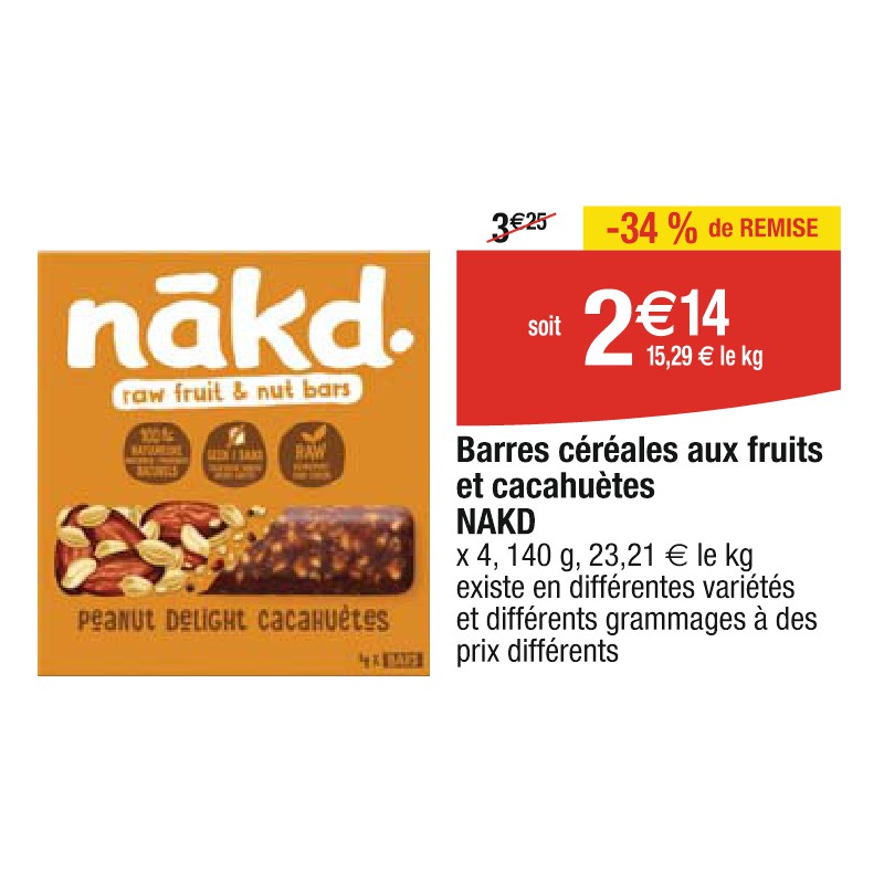 Barres céréales aux fruits et cacahuètes NAKD