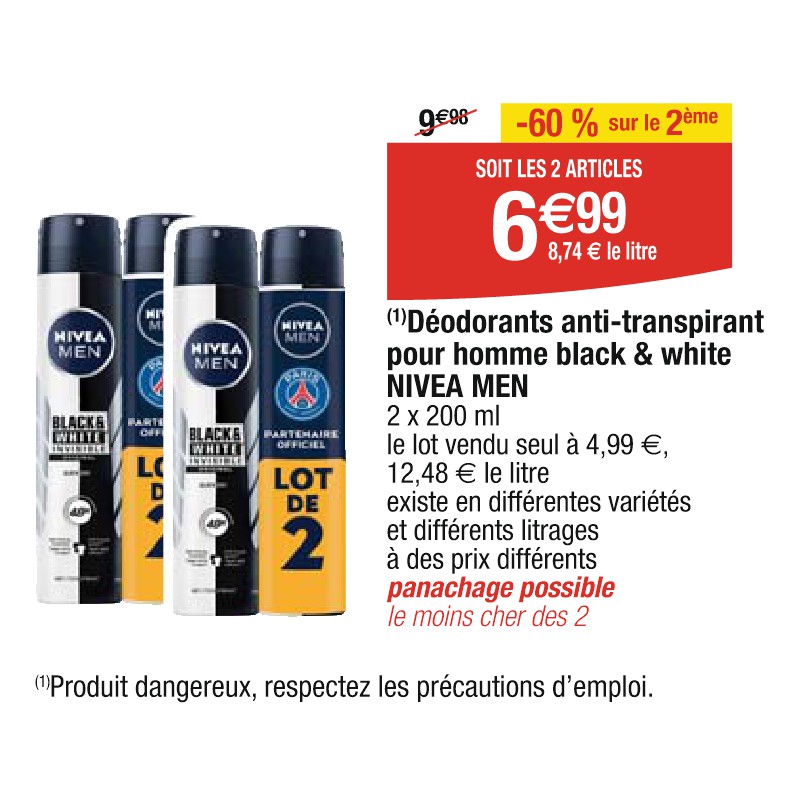 Déodorants anti-transpirant pour homme black & white NIVEA MEN