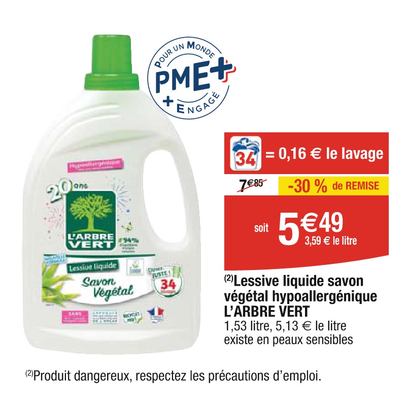 Lessive liquide savon végétal hypoallergénique L’ARBRE VERT