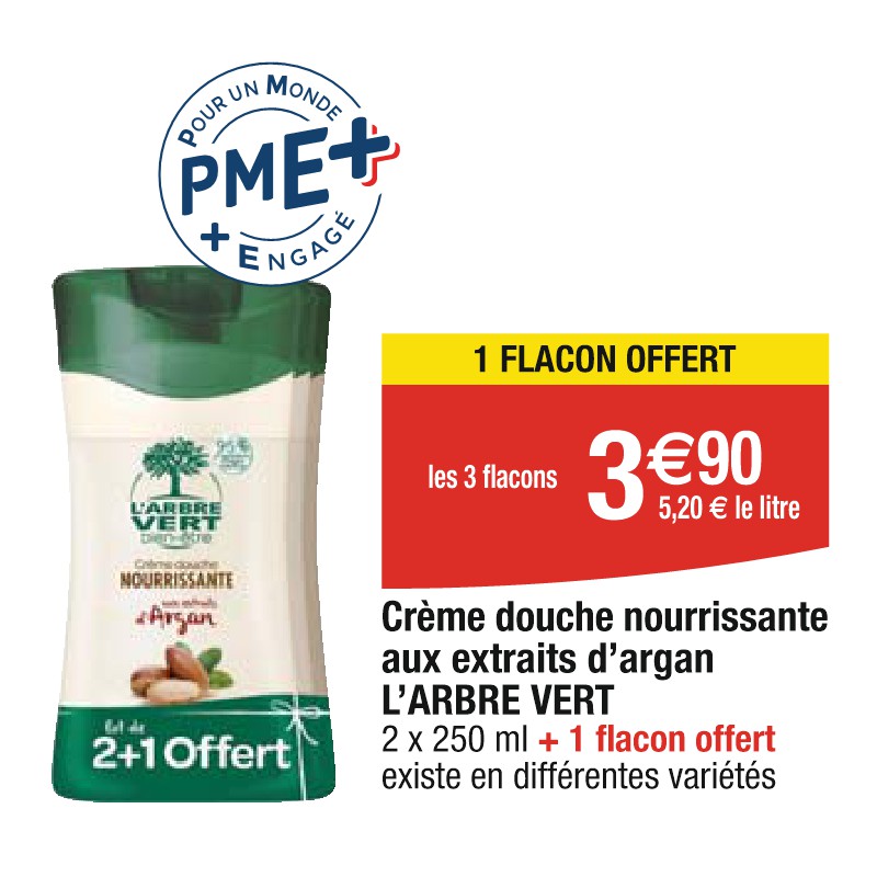 Crème douche nourrissante aux extraits d’argan L’ARBRE VERT