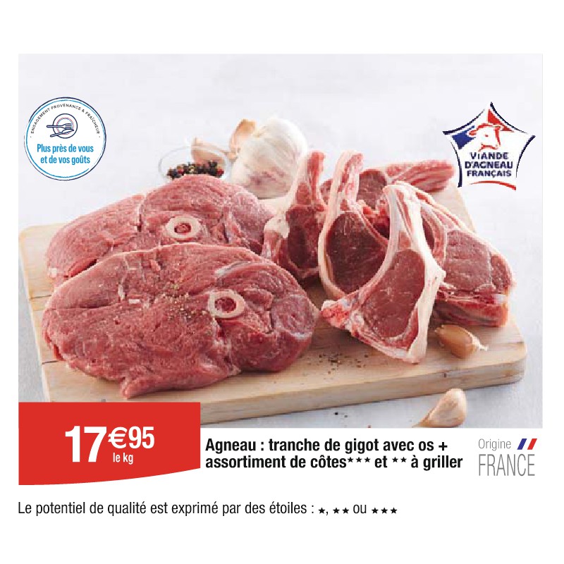 Agneau : tranche de gigot avec os + assortiment de côtes à griller