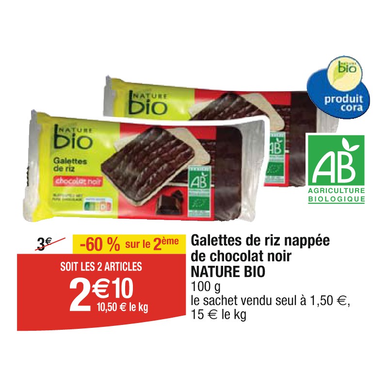 Galettes de riz nappée de chocolat noir NATURE BIO