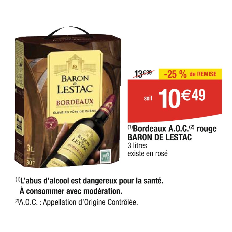 Bordeaux A.O.C. rouge BARON DE LESTAC