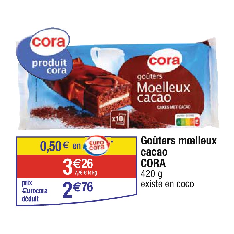 Goûters moelleux cacao CORA