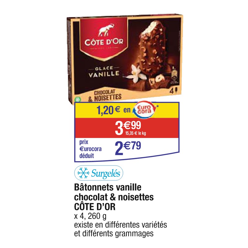 Bâtonnets vanille chocolat & noisettes CÔTE D’OR