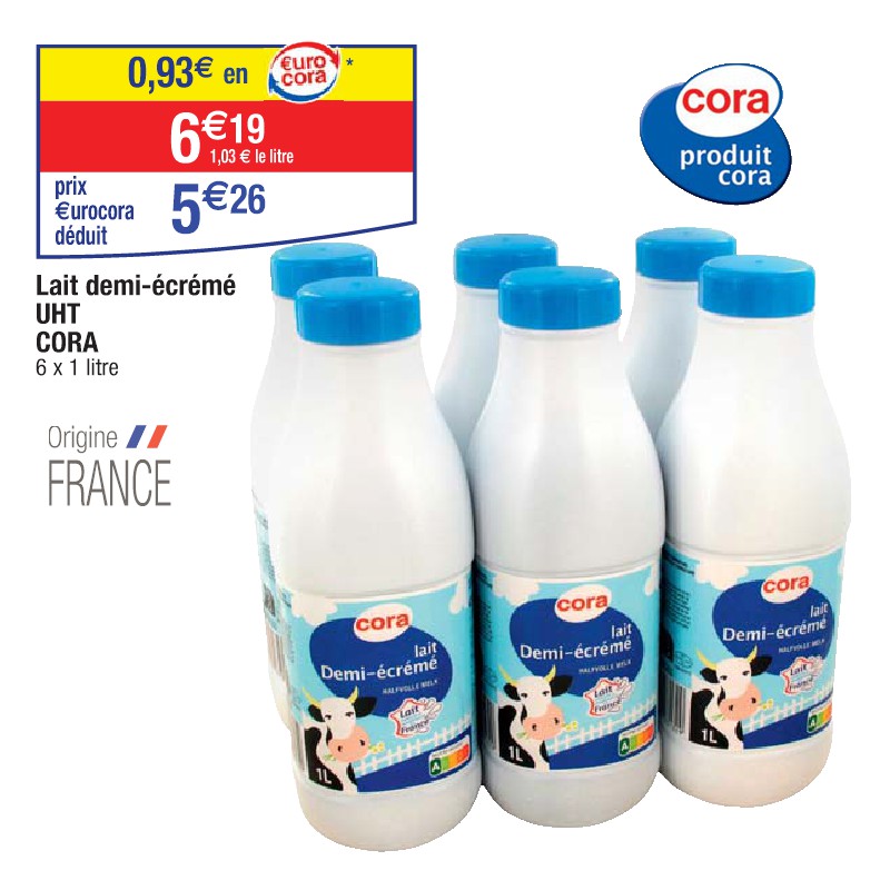 Lait demi-écrémé UHT CORA