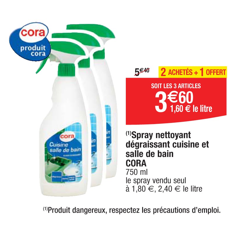 Spray nettoyant dégraissant cuisine et salle de bain CORA