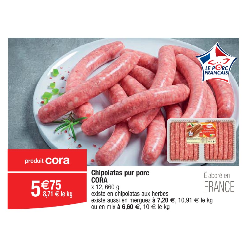 Chipolatas pur porc CORA