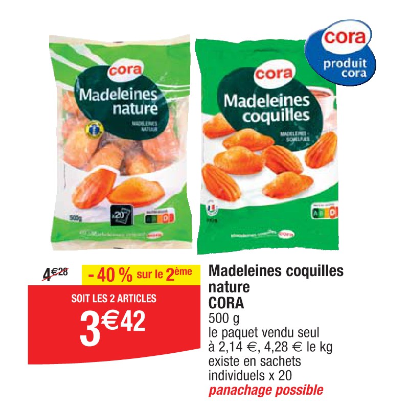 Madeleines coquilles nature CORA