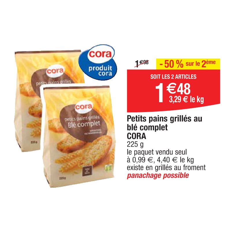 Petits pains grillés au blé complet CORA