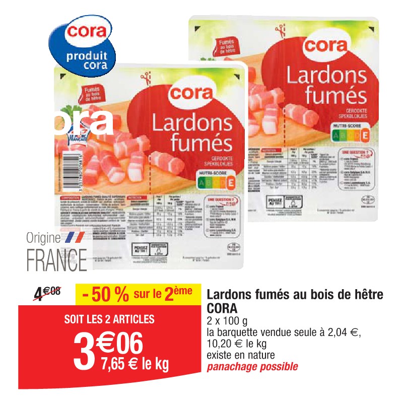 Lardons fumés au bois de hêtre CORA