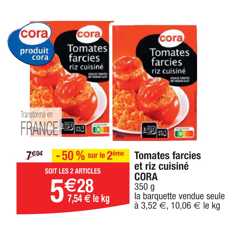 Tomates farcies et riz cuisiné CORA