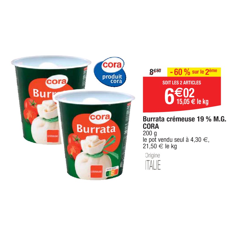 Burrata crémeuse 19 % M.G. CORA