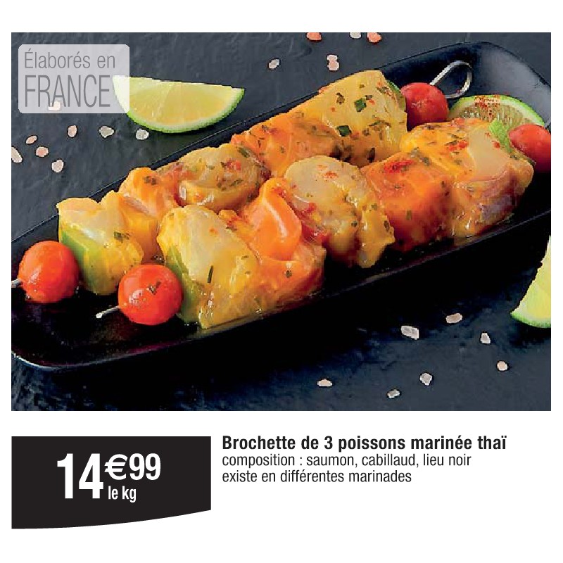 Brochette de 3 poissons marinée thaï