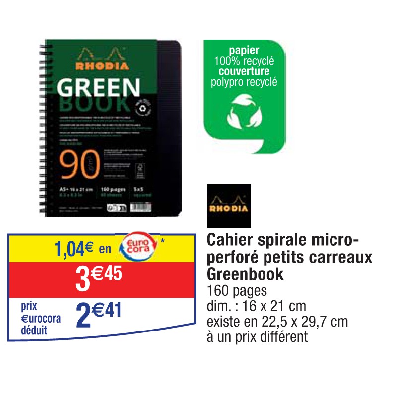 Cahier spirale microperforé petits carreaux Greenbook