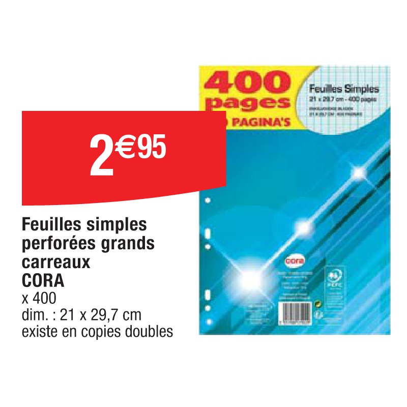 Feuilles simples perforées grands carreaux CORA