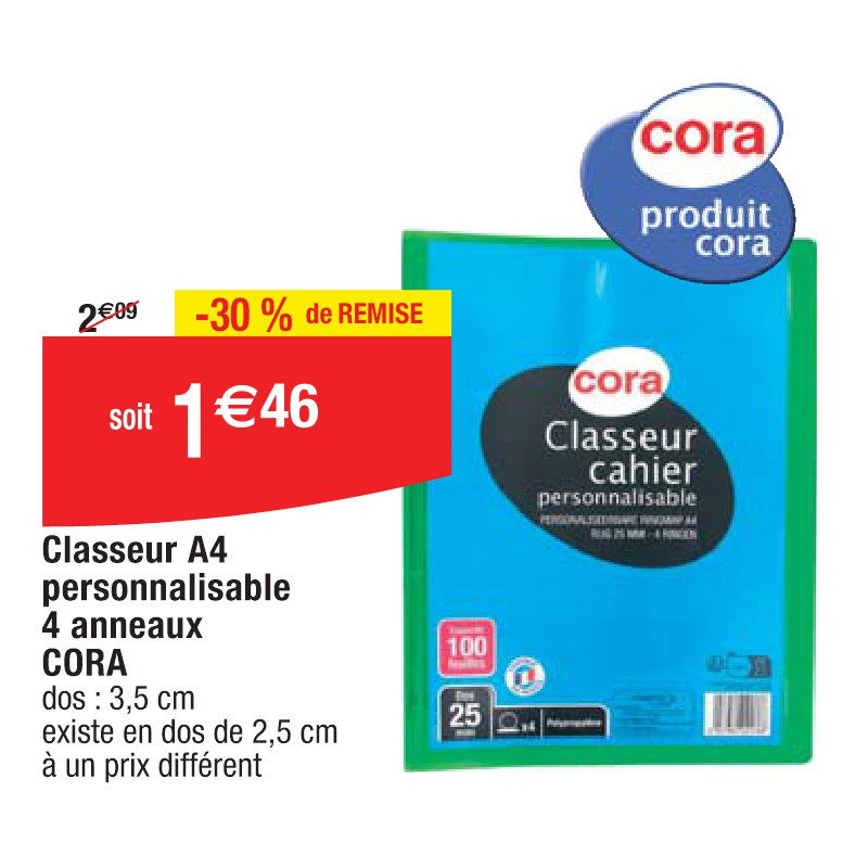 Classeur A4 personnalisable 4 anneaux CORA