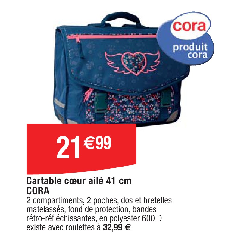 Cartable cœur ailé 41 cm CORA