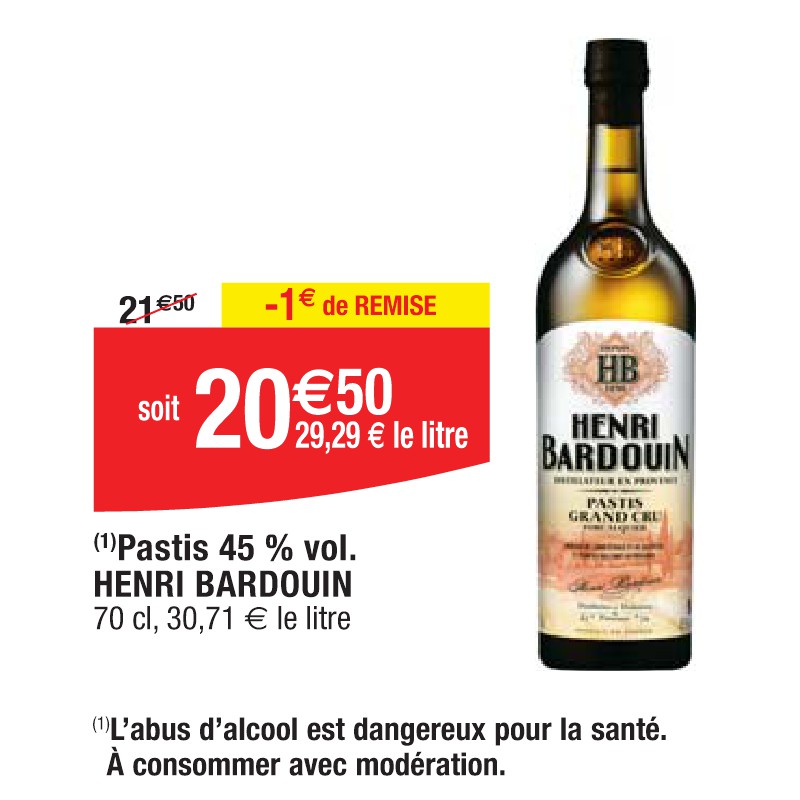 Pastis 45 % vol. HENRI BARDOUIN