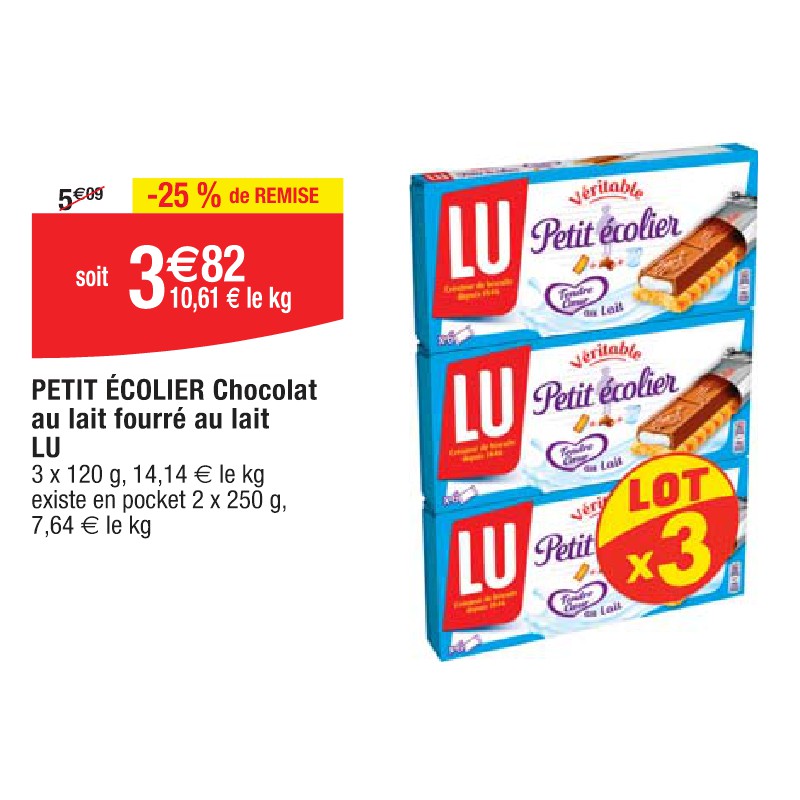 PETIT ÉCOLIER Chocolat au lait fourré au lait LU