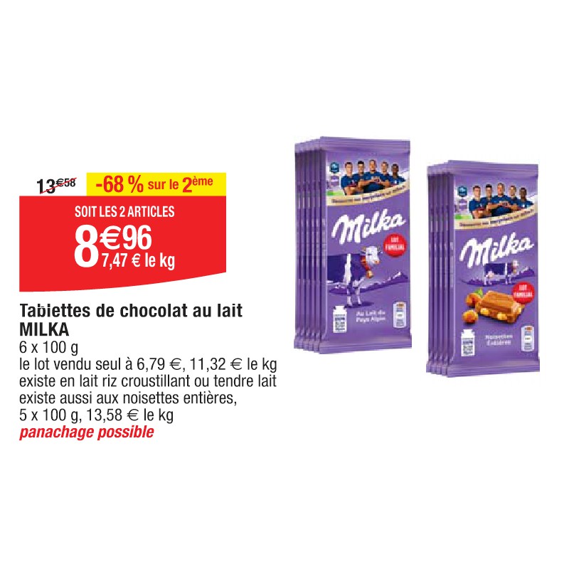 Tablettes de chocolat au lait MILKA