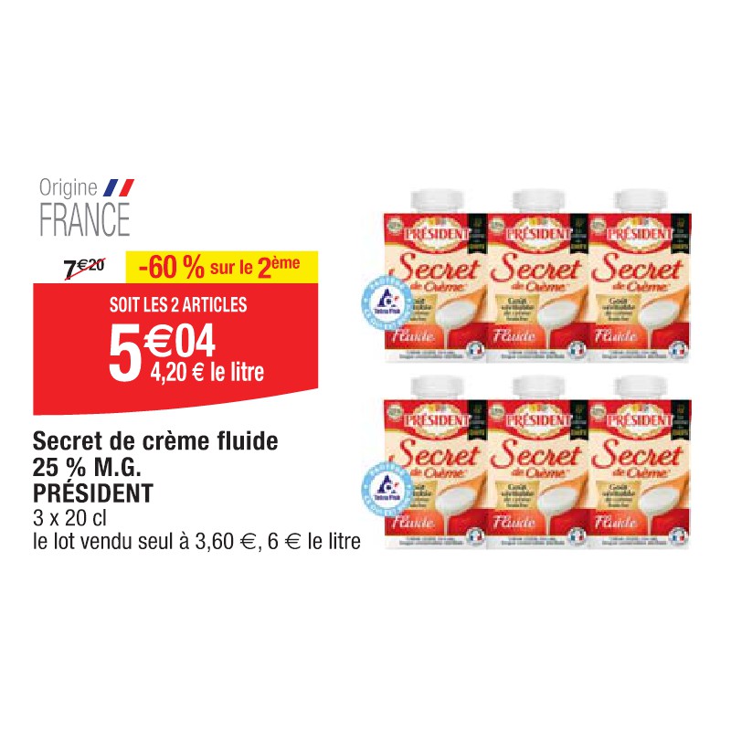 Secret de crème fluide 25 % M.G. PRÉSIDENT