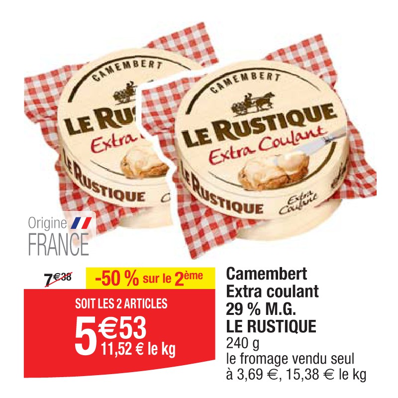 Camembert Extra coulant 29 % M.G. LE RUSTIQUE