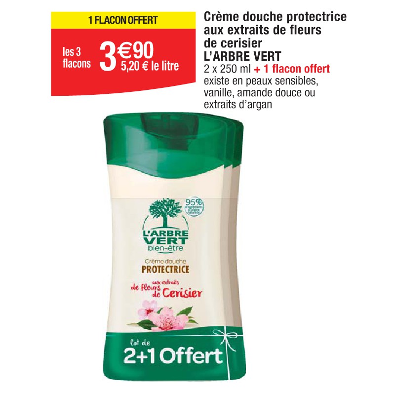 Crème douche protectrice aux extraits de fleurs de cerisier L’ARBRE VERT