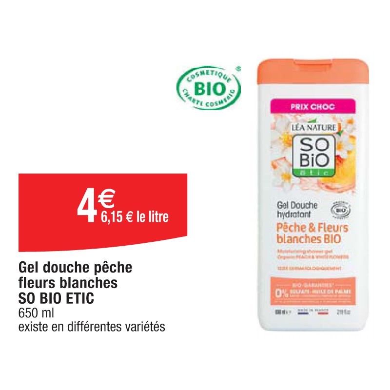 Gel douche pêche fleurs blanches SO BIO ETIC