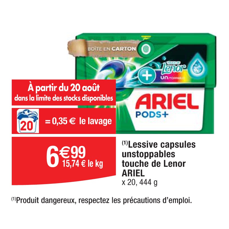 Lessive capsules unstoppables touche de Lenor ARIEL