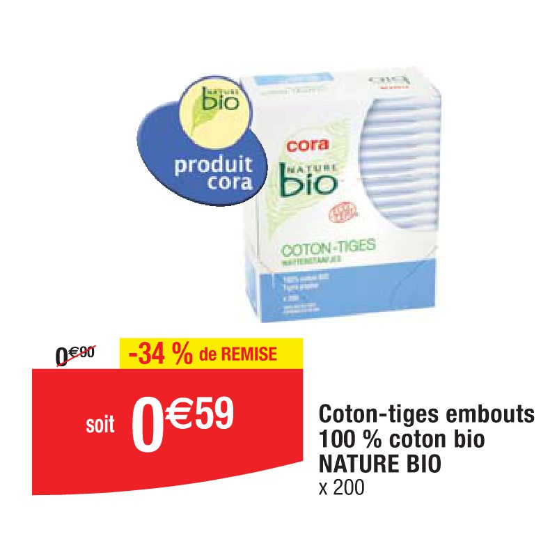 Coton-tiges embouts 100 % coton bio NATURE BIO