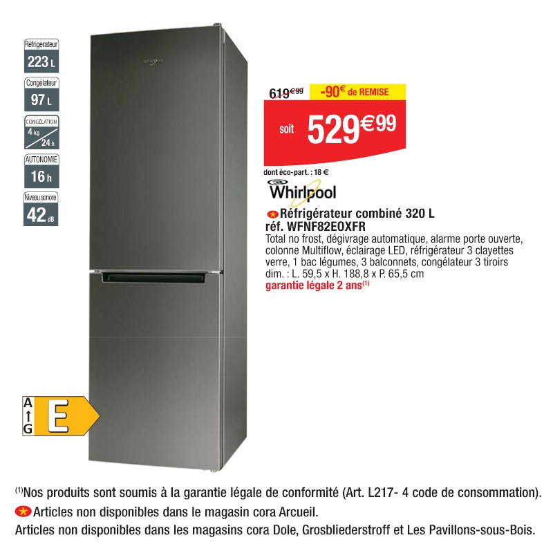 Réfrigérateur combiné 320 L réf. WFNF82EOXFR