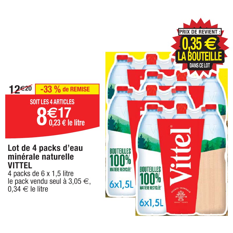 Lot de 4 packs d’eau minérale naturelle VITTEL