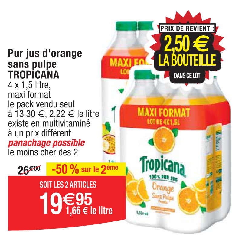 Pur jus d’orange sans pulpe TROPICANA