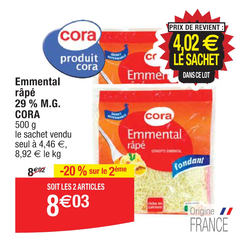 Emmental râpé 29 % M.G. CORA